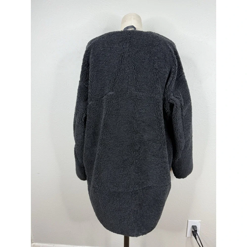 Lululemon Collarless Textured Sherpa Full Zip Jacket Long Black Fleece 8 Teddy